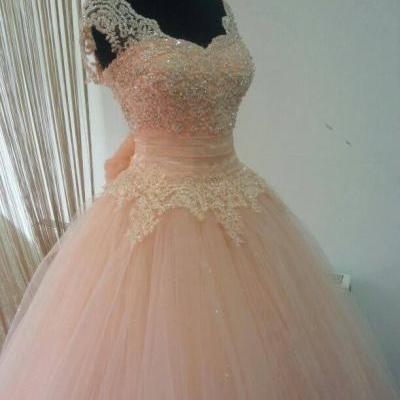 Real Made Beading And Appliques Princess Quinceanera Dresses, Lace-Up Tulle Dresses ,Quinceanera Dresses, Prom Dresses, The Charming Prom Dress