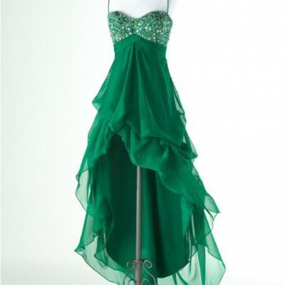 Charming Prom Dresses,Hi-Low Prom Dress,Spaghetti Straps Prom Dress,Green Prom Dress