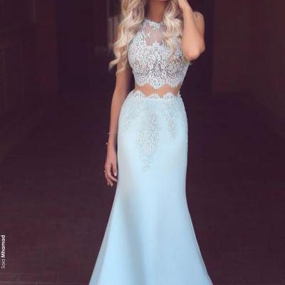 Evening Dresses, Prom Dresses,Party Dresses, Prom Dresses,Long Prom Dresses,Baby Blue Two Piece Evening Dress Long Lace Mermaid 2017 Prom Dresses Cheap