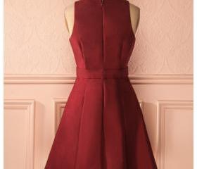 A-line V Neck Sleeveless Burgundy Taffeta Asymmetrical Homecoming Dress main image 1