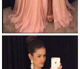 Glamorous Scoop Long Sleeves Appliques A-Line Front Split Prom Dresses