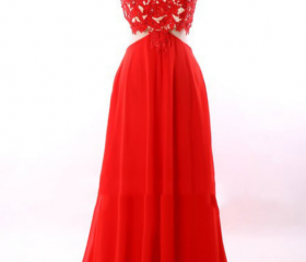 Sexy A-line Red Chiffon Backless Long Porm Dresses Evening Gowns Party
