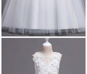 Lace Satin Cap Sleeve Jewel Neck A-Line Flower Girl Dress With Buttons main image 0