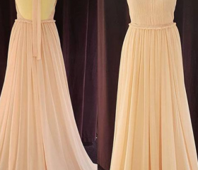 Long Halter Chiffon Dress with Back Double Straps Sunset