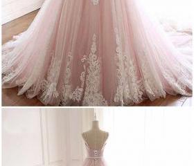 Charm Tulle Long Prom Dresses With Lace Appliqu¡§|s, Lilac Formal Dress GP628