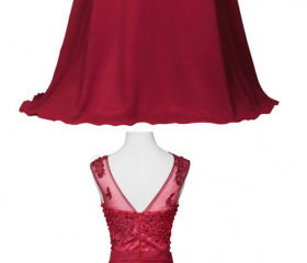 SIGNATURE BURGUNDY POM POM APPLIQUE DRESS