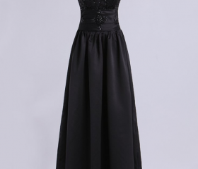 A Line Lace Up Satin Prom Dress With Beadings LBQ1073 main image 1