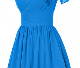 Navy One-shoulder Ruffle Sleeveless Sheath Long Bridesmaid Dress, BD3227 main image 1