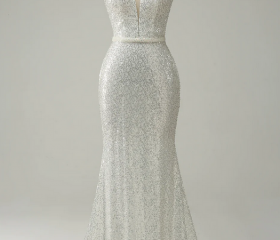 Sleeveless V-neck Sequins Prom Dress