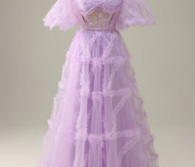 Charming Prom Dress Off Shoulder Pleated Tulle Birthday Party Dress Cocktail Dress   D3499 main image 0