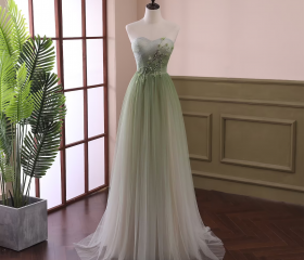 Gray Strapless Tulle Long Prom Dress, Beautiful A-Line Sweetheart Neck Formal Evening Dress main image 0
