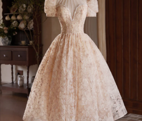 Champagne Tulle Beaded Birthday Outfits Shiny Sheath Homecoming Dress Cocktail Dress  Y8947 main image 0