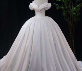 White off shoulder satin tea length prom dress retract your waist evening dress main image 1