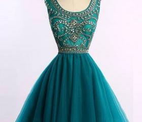 Green Short Tulle A-Line Homecoming Dress Featuring Beaded Embellished ...