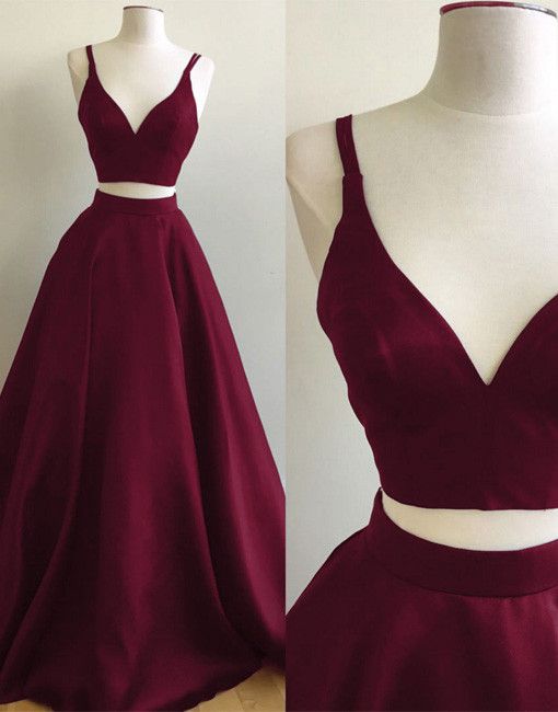 Prom Dresses,prom Dress,burgundy Long Floor Length Prom Dress 2 Pieces Evening Gowns