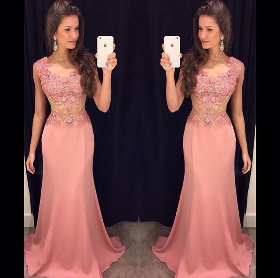 Prom Gown,pink Prom Dresses With Lace,evening Gowns,mermaid Formal Dresses,pink Prom Dresses