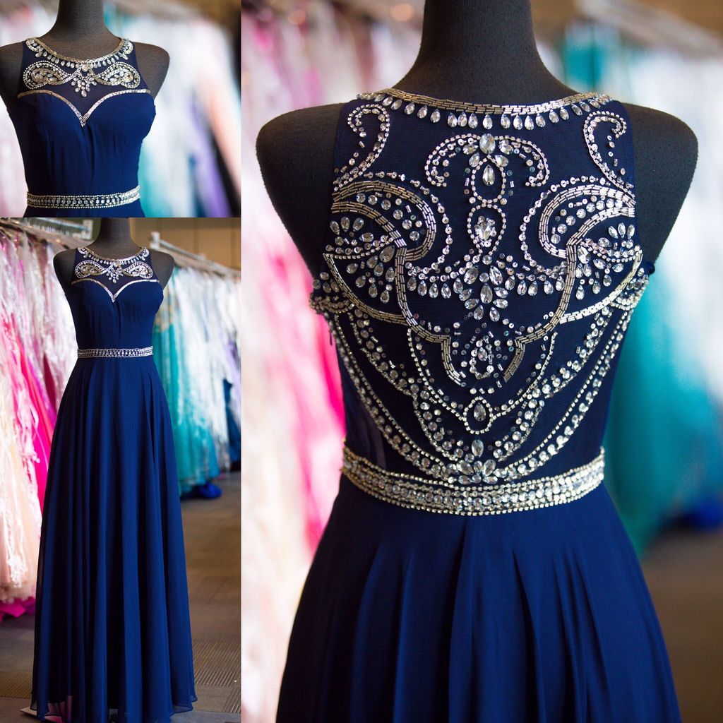 Navy Blue Chiffon Prom Dresses Wedding Party Dresses Formal Dresses Sweet 16 Dresses Banquet Dresses