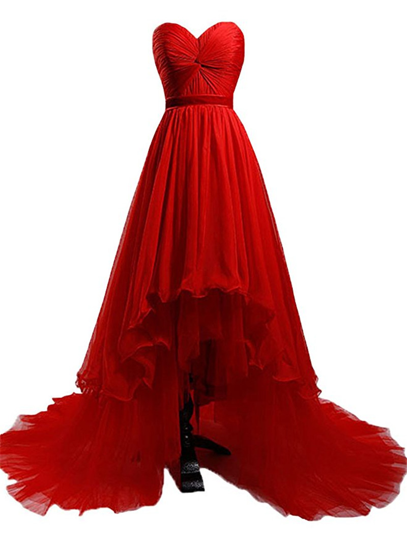 Evening Robe De Soiree Longue High Low Prom Dress Red Chiffon Long Evening Dresses