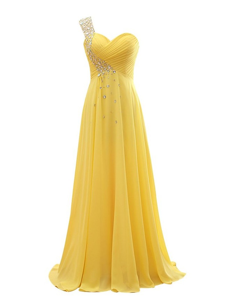 One Shoulder Yellow Prom Dresses Formal Party Dresses