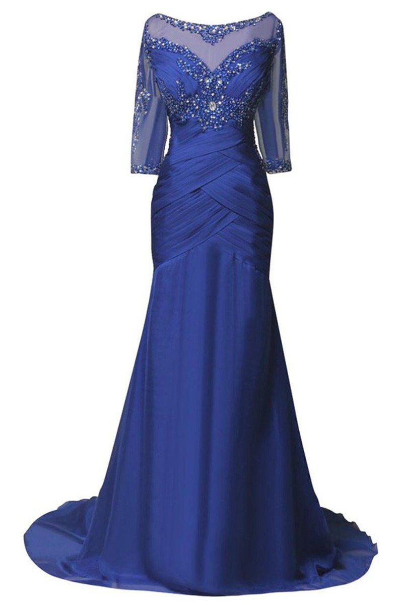 Formal Dresses Plus Size Women Evening Dresses Mermaid Elegant Royal Blue Chiffon Long