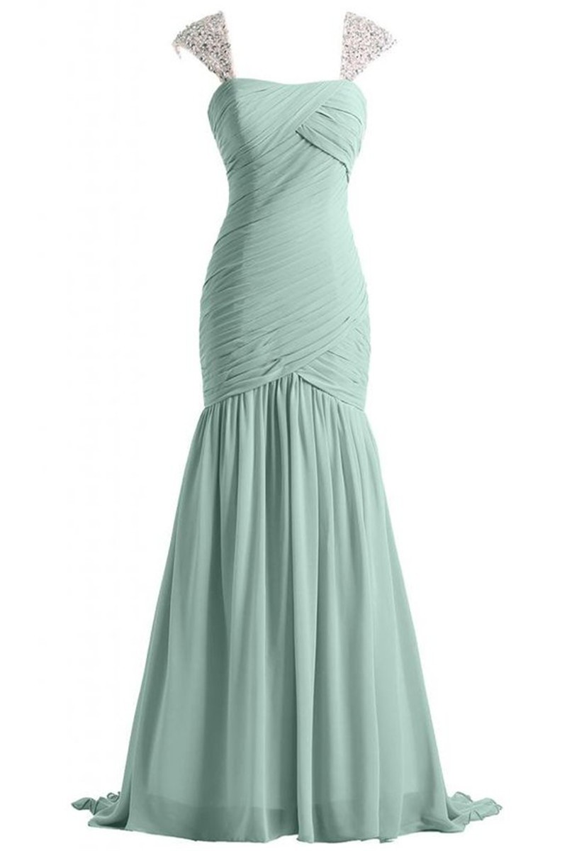 Vestido De Festa Casamento Real Photos Mint Green Chiffon Long Elegant Evening Dresses