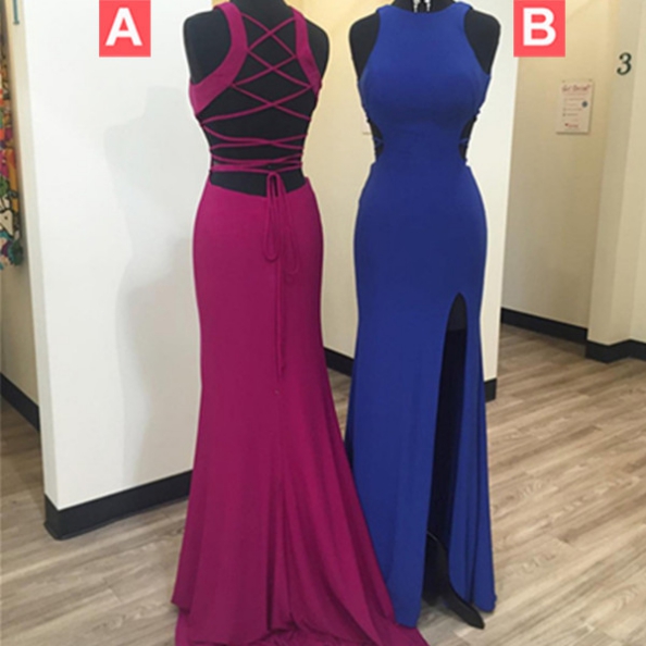 Strapless Blue Satin Prom Dress With Side Slit Y111