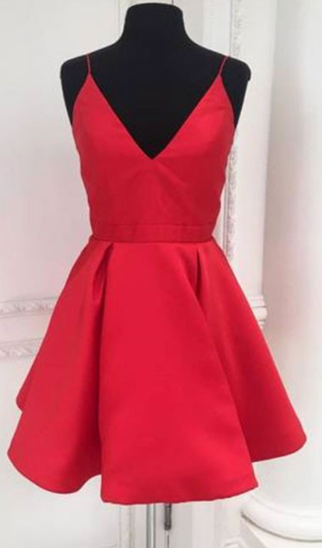 Red Homecoming Dress, Straps Short Red Party Dress