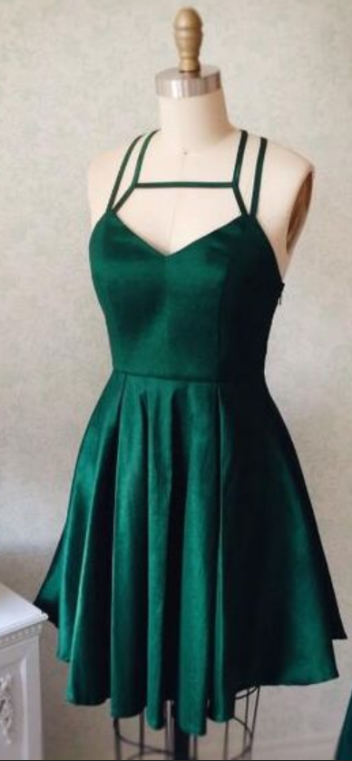 Green Satins Short Dresses,sexy Open Back Mini Party Dresses