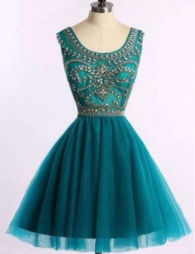 Short Beads Hunter Green Prom Dress/homecoming Dresses