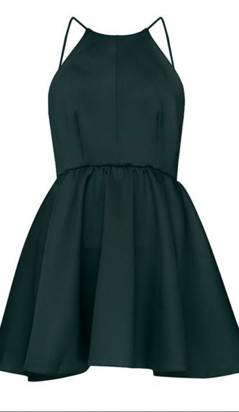 Forest Green Minimal Halter Neck Short A-line Dress