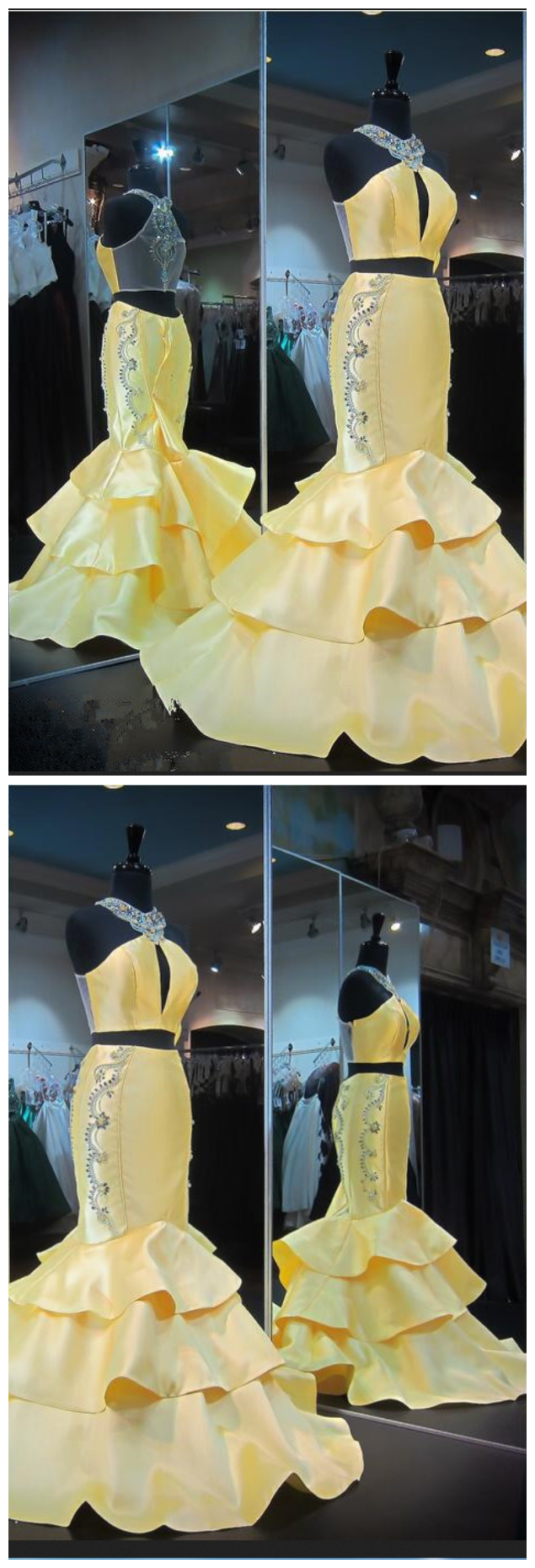 Gorgeous Zipper Yellow Evening Gown Mermaid Halter Yellow Ruffles Sleeveless Crystals Prom Dress
