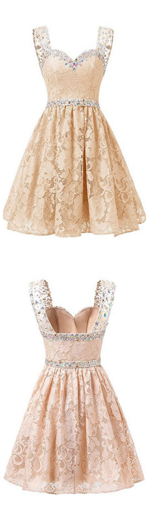Champagne Sweetheart Lace Beading Homecoming Dress,straps A Line Homecoming Dresses,short Prom Dress
