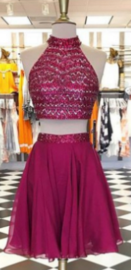 Short A-line Sleeveless Backless Halter Sequin Short/mini Homecoming Dress