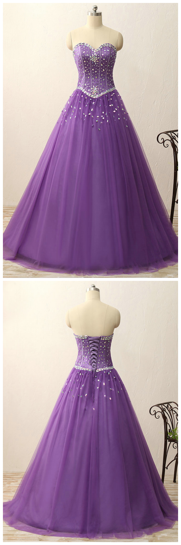 Charming Prom Dress, Formatura Sweetheart Crystal Beads Satin Tulle Floor Length Ball Gown Vintage Dress Prom Dress