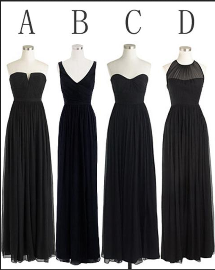 Black Simple Mismatched Styles Chiffon Floor-length Formal Long Bridesmaid Dresses