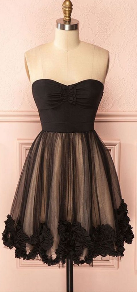 Cute Black Sweetheart Tulle Homecoming Dresses