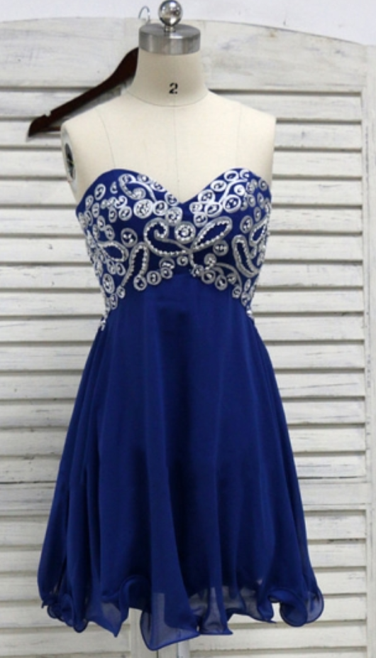 Blue Sweetheart Beaded Lace-up Mini Homecoming Dresses