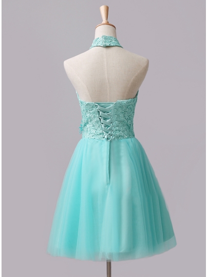 Mint A-Line Halter Lace Flowers Short Homecoming Dresses on Luulla