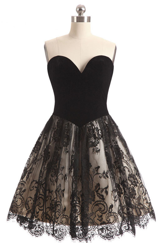 Black Sweetheart Lace Short A-line Bridesmaid Dress, Homecoming Dress