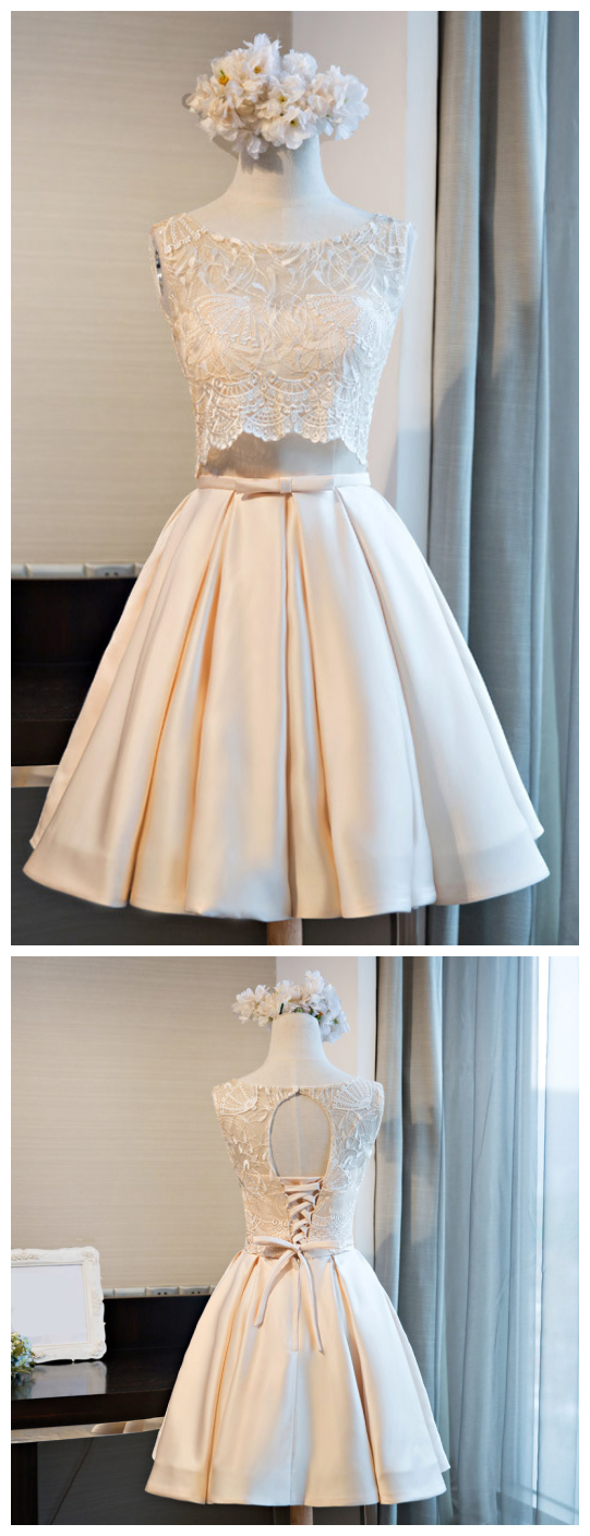 Short Bridesmaid Dress, Lace Bridesmaid Dress, Satin Bridesmaid Dreses