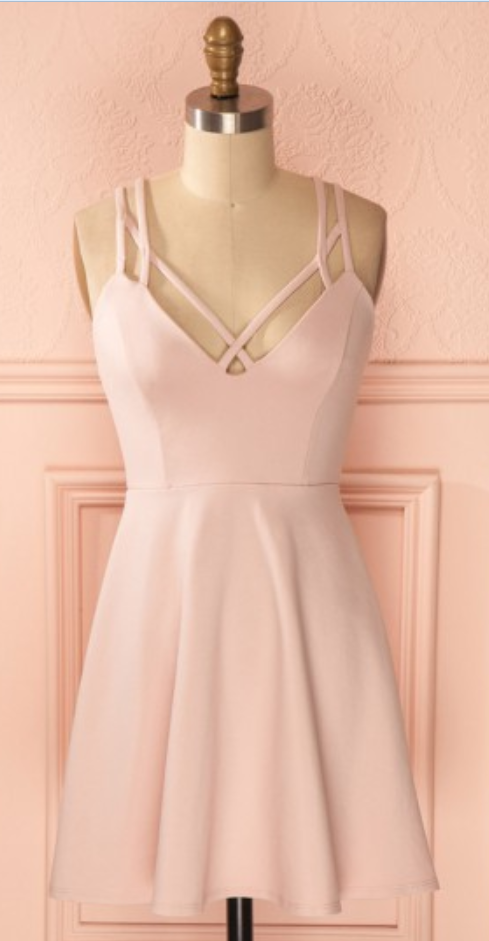 A-line Straps Criss-cross Straps Short Pink Satin Homecoming Dresses