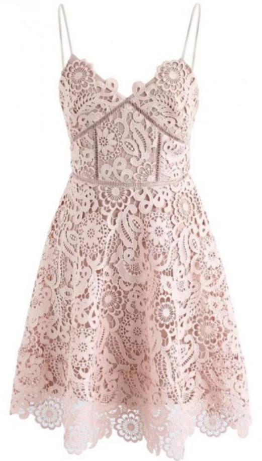 Lace Spaghetti Straps Above-knee Pink Lace Homecoming Dresses