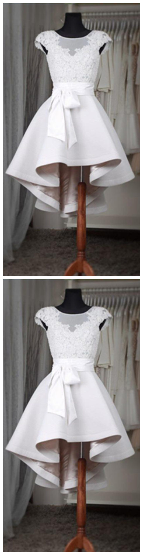 White Lace Short Homecoming Dress For Teens,classy Short Sleeves Homecoming Dresses White Belt