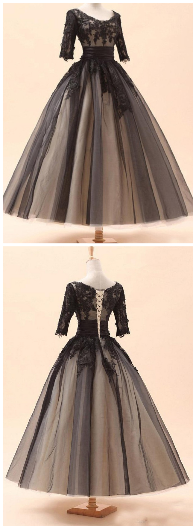 Ball Gown Evening Dresses, Tea Length Three Quarter Vestido De Festa Formal Party Gowns