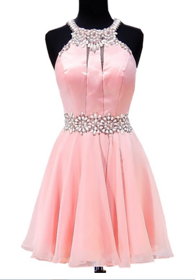 A-line Beaded Crystals Junior Chiffon Party 8th Grade Prom Dresses