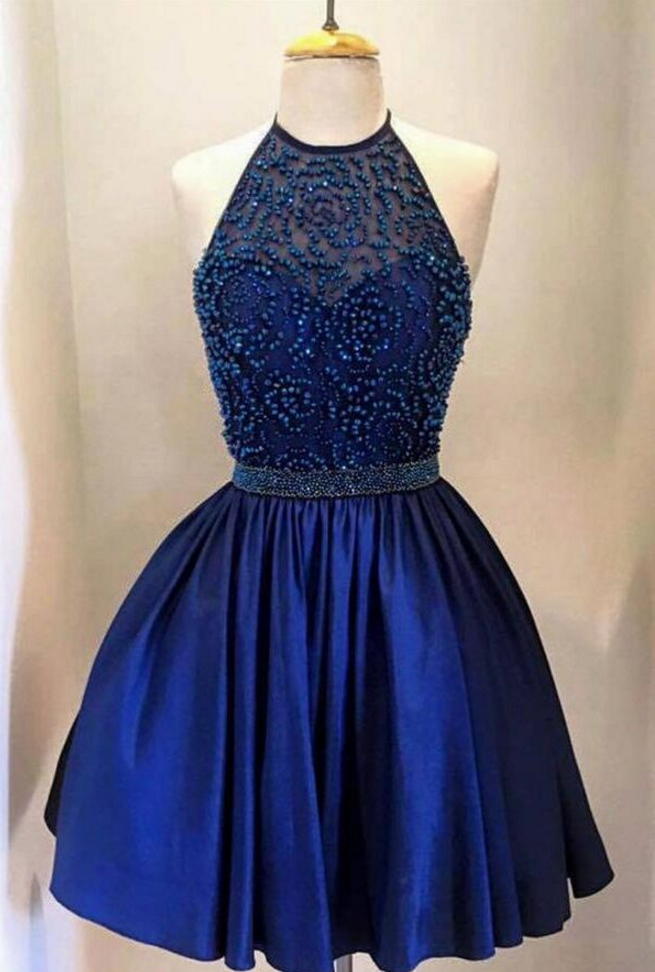Royal Blue Homecoming Dresses,halter Homecoming Dresses,beading Homecoming Dress,beading Homecoming Dress