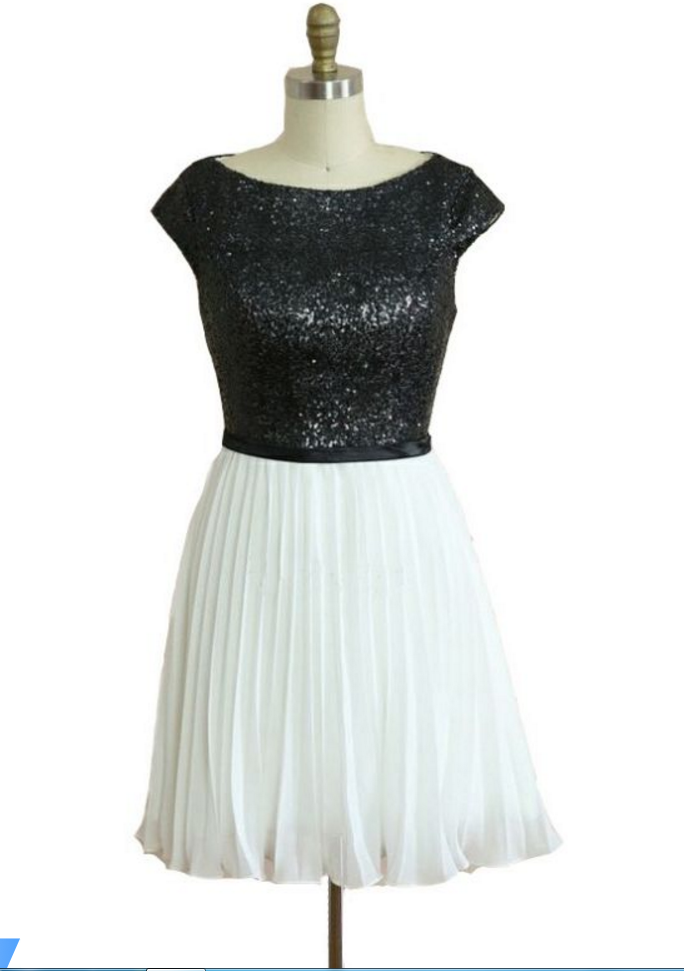 White Homecoming Dresses Sheer Back Capped Sleeves A-line/column Bateau Mini Sequined