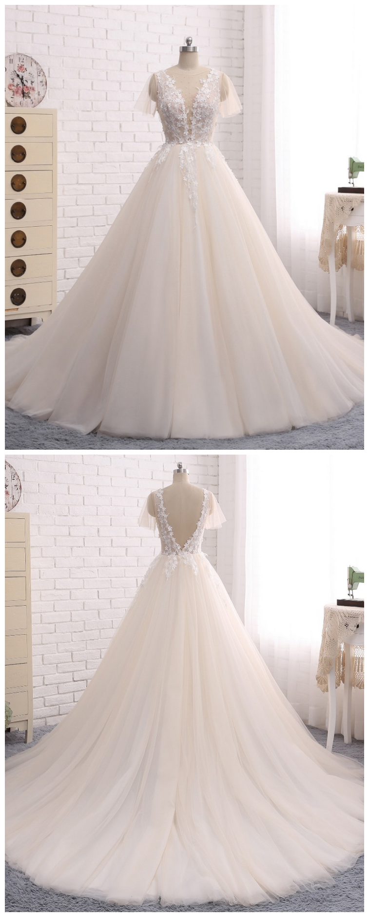 Wedding Dresses ,With Beading Detachable Train Vestido De Noiva Lace ...