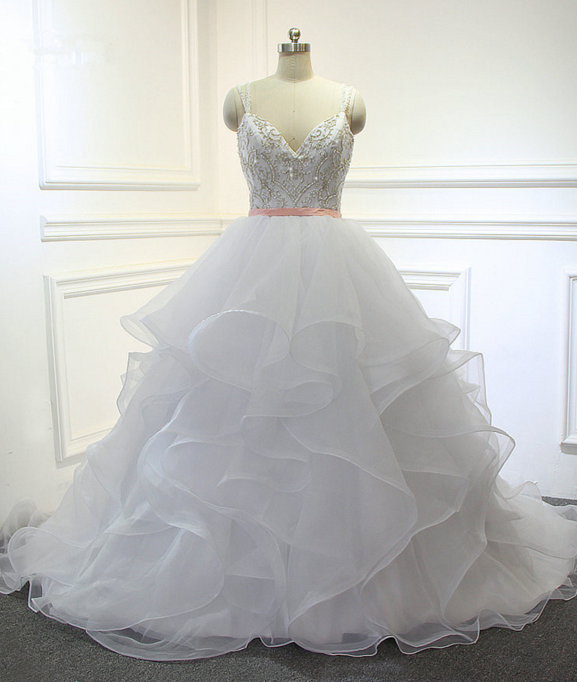 Design Organza Ruffles With Embroidery Beading Bodice Bridal Wedding Dress