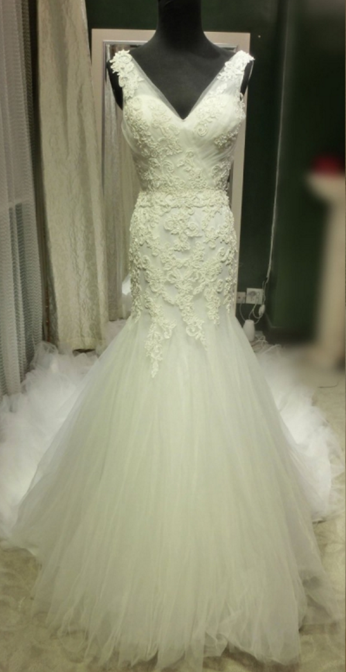 V Neck Appliques Wedding Dress,sleeveless Tulle Wedding Dresses, Sexy Mermaid Wedding Gown,bridal Dresses